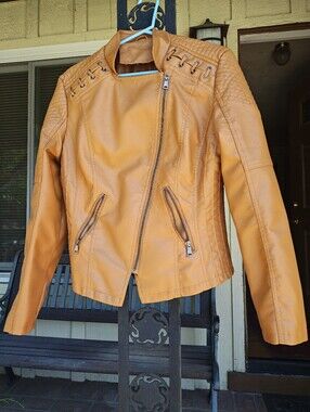 Women's Tan Faux Leather Asymmetrical Zip Moto Jacket